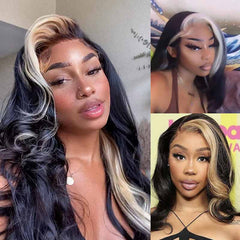 Blonde/Brown/Pink Skunk Stripe Wig Highlights Body Wave HD Lace Human Hair Wigs