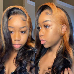 Blonde/Brown/Pink Skunk Stripe Wig Highlights Body Wave HD Lace Human Hair Wigs