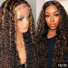 Chocolate Brown Highlight Deep Curly Wig Brazilian Virgin Human Hair Wigs