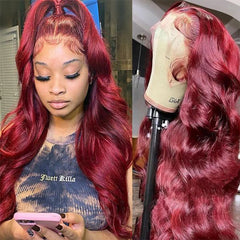 Burgundy 360 Lace Frontal Wig Body Wave Pre Plucked Wine Red Wigs 100% Human Hair