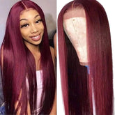 Burgundy 360 Lace Frontal Wig Silky Straight Human Hair Wigs