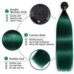 Ombre Green Human Hair Weave Bundles with Frontal Dark Roots