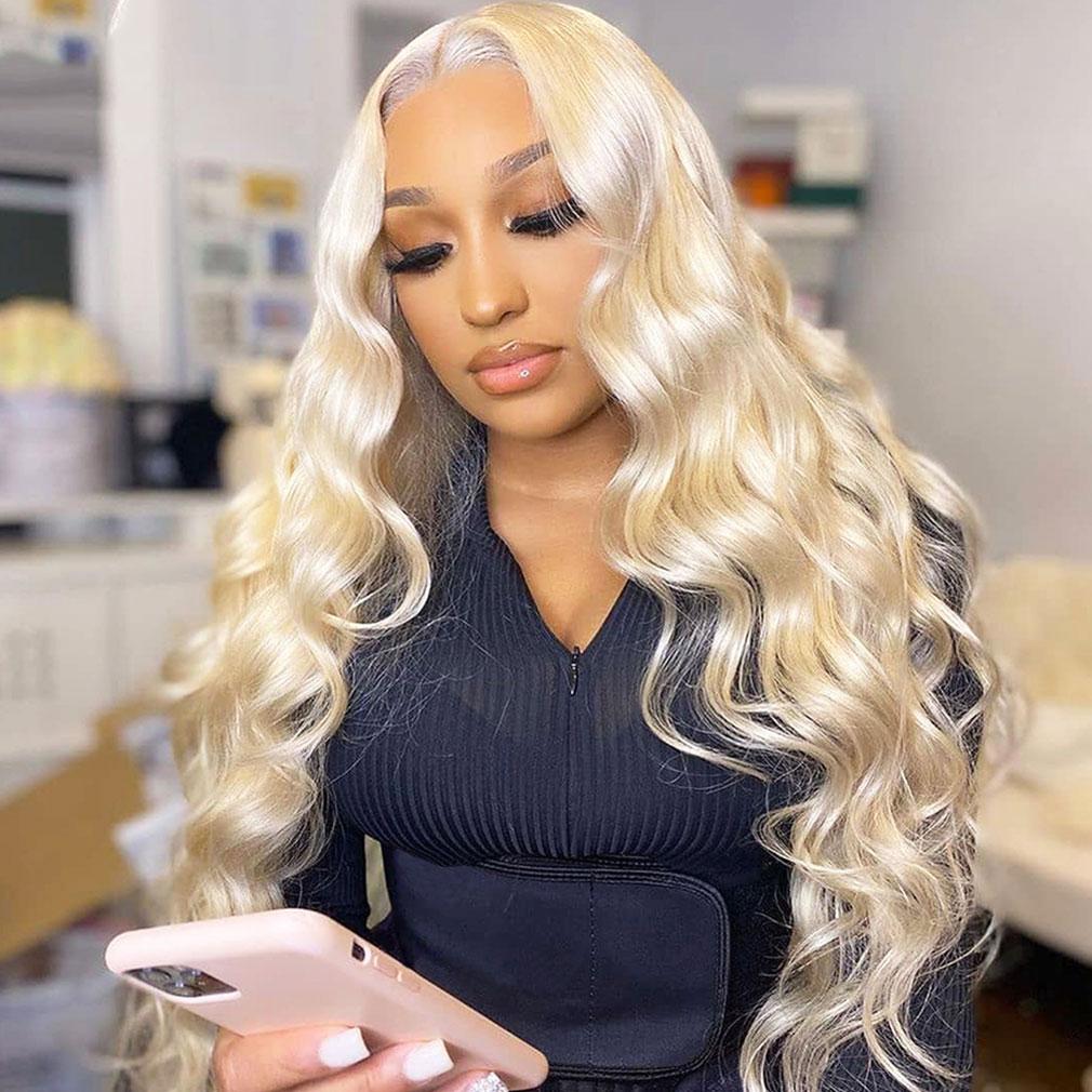 Blonde Wavy Wig Human Hair 613 Long Colored Lace Front Wigs