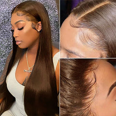 Chocolate Brown 360 Lace Frontal Wigs Straight Human Hair Wig