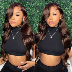 Chocolate Brown Wig Body Wave 360 Transparent Lace Frontal Human Hair Wigs