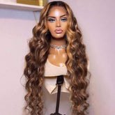 P4/27 Wavy Highlights Gluless Air Wigs 100% Human Hair