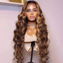 P4/27 Wavy Highlights Gluless Air Wigs 100% Human Hair