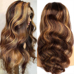 P4/27 Wavy Highlights Gluless Air Wigs 100% Human Hair
