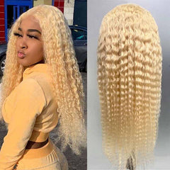 613 Light Blonde Deep Curly Wave Wig Brazilian Human Hair Lace Wigs