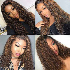 Chocolate Brown Highlight Deep Curly Wig Brazilian Virgin Human Hair Wigs