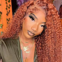 Ginger Orange Deep Curly Wigs Colored Lace Front Human Hair Wigs