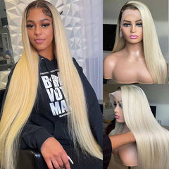1b/613 Ombre Blonde Wig with Black Roots 100% Human Hair