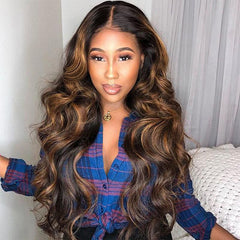 Highlights Brown 360 Lace Frontal Wig Body Wave Human Hair Wigs