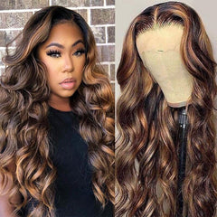 Highlights Brown 360 Lace Frontal Wig Body Wave Human Hair Wigs