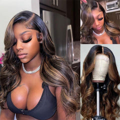Highlights Brown 360 Lace Frontal Wig Body Wave Human Hair Wigs