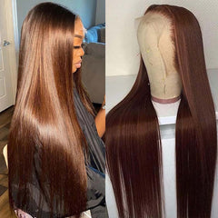 #4 Chocolate Brown Wig Straight Lace Front Wigs 100% Human Hair