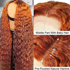 Ginger Orange Color Glueless Lace Wig Deep Wave Curly Human Hair Wigs