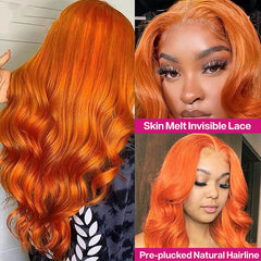 Ginger Orange Color Glueless Lace Wig Body Wave Human Hair Wigs