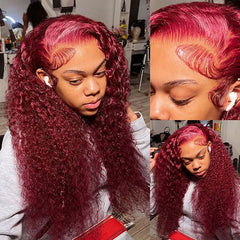 Wine Red 99J Deep Curly Burgundy Wig 360 Transparent Lace Frontal Human Hair Wigs