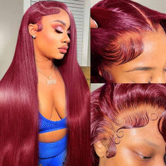 Wine Red Burgundy Lace Front Wig Straight Human Hair