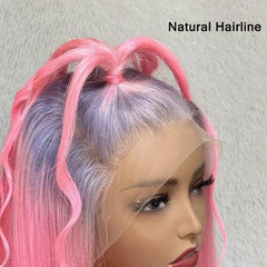 Silver Root Pink Ombre Wig Bob HD Lace Front Human Hair Wigs