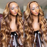Ombre Highlight Wig Body Wave Brown Blonde Human Hair Wigs P4/27 Color