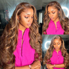 Ombre Highlight Wig Body Wave Brown Blonde Human Hair Wigs P4/27 Color