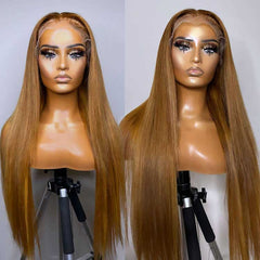 #30 Medium Auburn Brown Lace Front Wigs Brazilian Straight Virgin Human Hair Wig