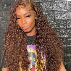 #4 Chocolate Brown Wig Deep Curly Lace Front Human Hair Wigs