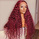99J Burgundy Lace Wigs Deep Wave Dark Red Human Hair Wigs