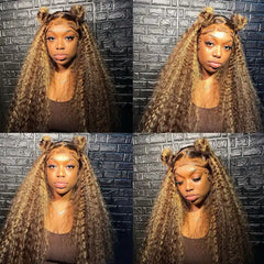 Dark Brown Highlight Wig Deep Curly Full Lace Frontal Virgin Human Hair Wigs