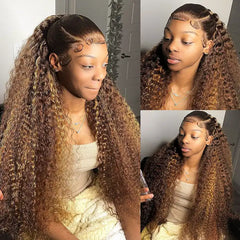 Dark Brown Highlight Wig Deep Curly Full Lace Frontal Virgin Human Hair Wigs