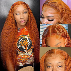 Ginger Orange Deep Curly Wigs Colored Lace Front Human Hair Wigs