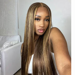 Brown Blonde P4/27 Highlight Wig 100% Human Hair