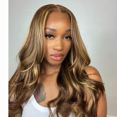 Brown Blonde P4/27 Highlight Wig 100% Human Hair