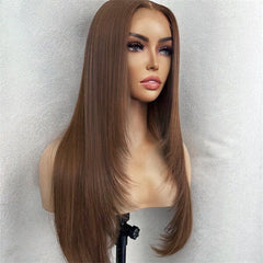 Layered #4 Chocolate Brown Wig Straight Lace Front Wigs Human Hair