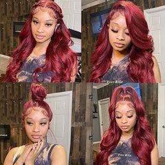 Burgundy 360 Lace Frontal Wig Body Wave Pre Plucked Wine Red Wigs 100% Human Hair