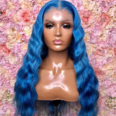 Ocean Blue Wavy Wig Human Hair Long Colored Lace Front Wigs