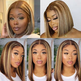 Short Highlight Bob Wig Human Hair Lace Wigs Natural Hairline