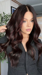 Mebary Dark Auburn Wigs with Black Roots 13x6 Human Hair Wigs for Caucasian