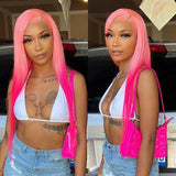 Ombre Pink Color Straight Human Hair Wigs for Women