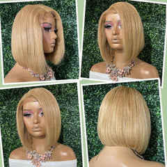 Honey Blonde Bob Wig With Baby Hair Short #27 Straight Human Hair Wigs