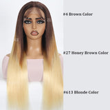 Brown Roots Ombre Wig Blonde Bone Straight Human Hair Wigs