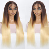 Brown Roots Ombre Wig Blonde Bone Straight Human Hair Wigs