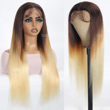 Brown Roots Ombre Wig Blonde Bone Straight Human Hair Wigs