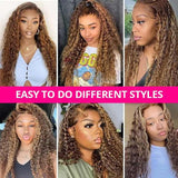Honey Blonde Highlights #4/27 Curly 100% Virgin Human Hair Wigs