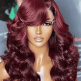 Burgundy Colored Wavy Human Hair Wigs