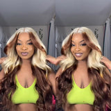 Blonde Wig With Brown End Highlight Body Wave Human Hair Wigs