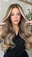 Mebary Ash Brown Wavy Highlight Wigs Human Hair 13x6 Full Lace Wigs For Caucasian