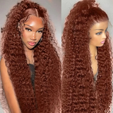 Water Wave Human Hair Wigs Brunette Auburn Copper Color